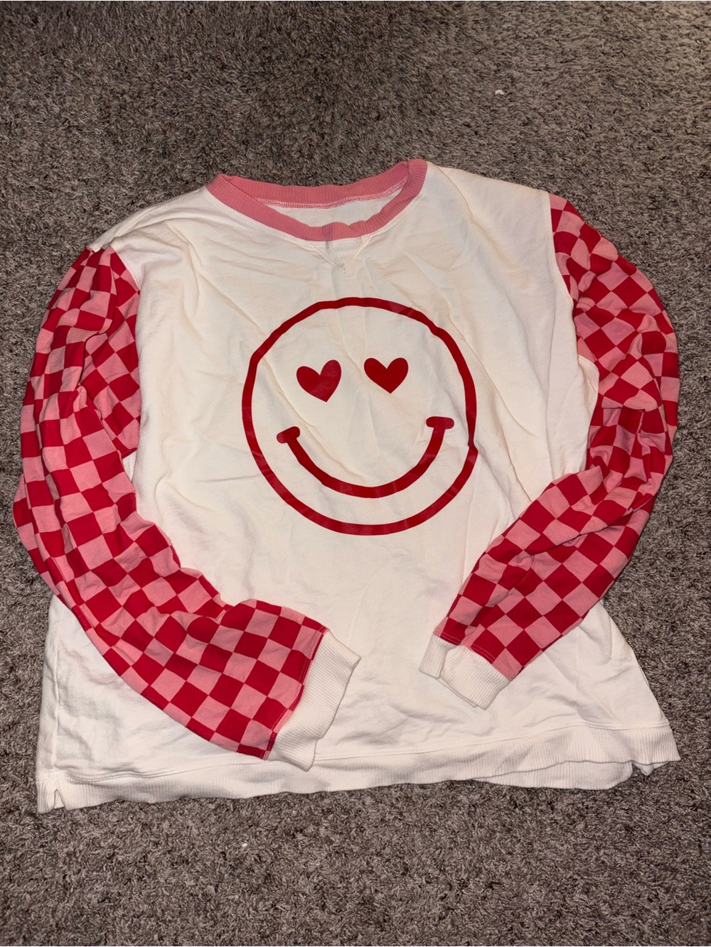 Kids White & Pink Heart-Eyes Smile Sweatshirt
